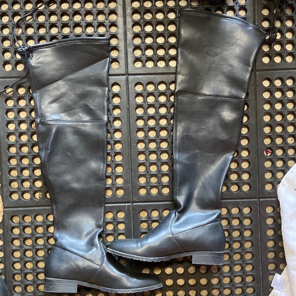 Faux leather thigh high boots